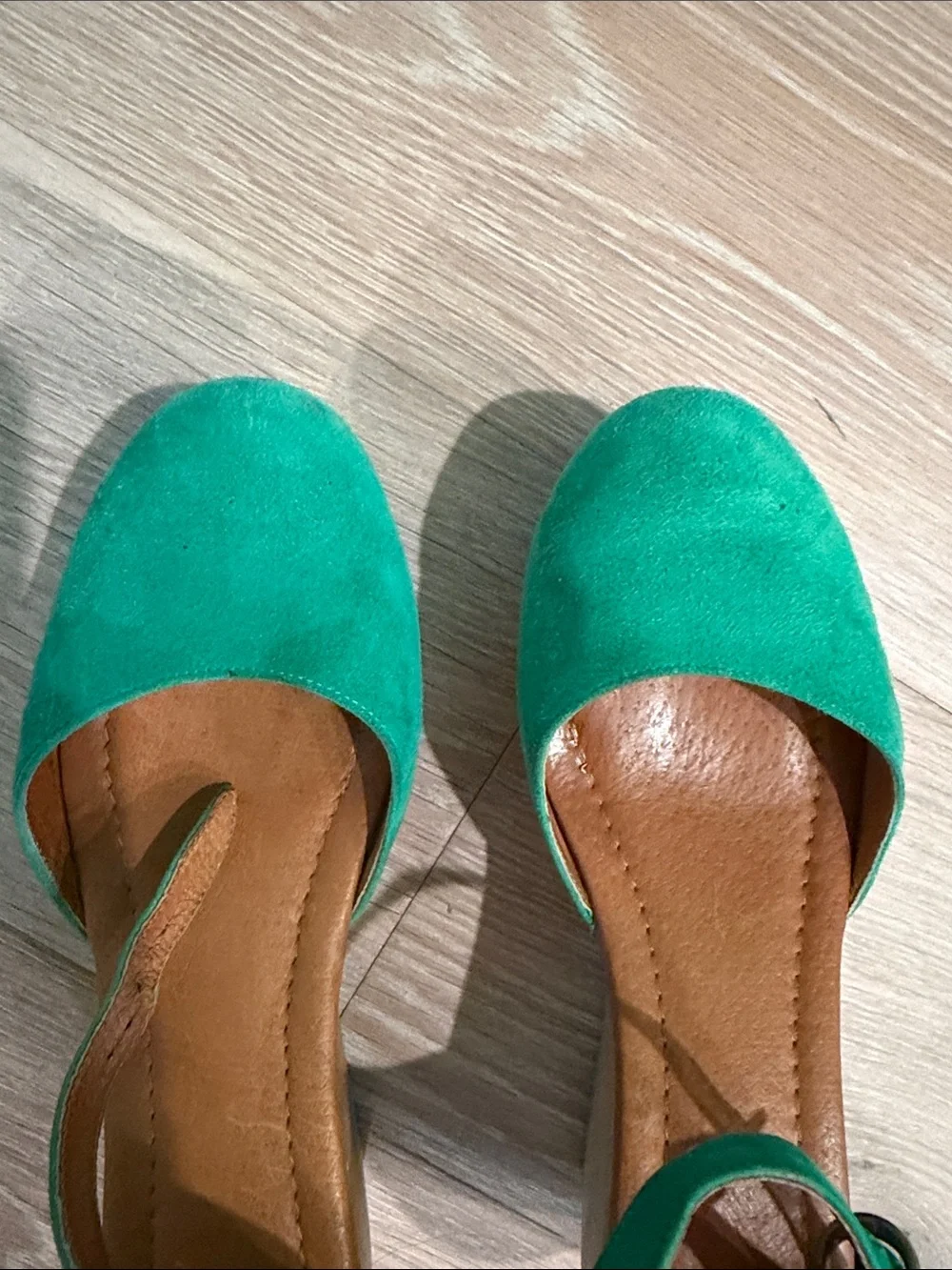 Madewell Teal Suede Wood Wedge Sandals